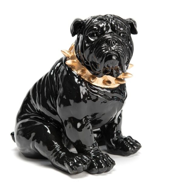 Figura de perro Bulldog en negro y dorado